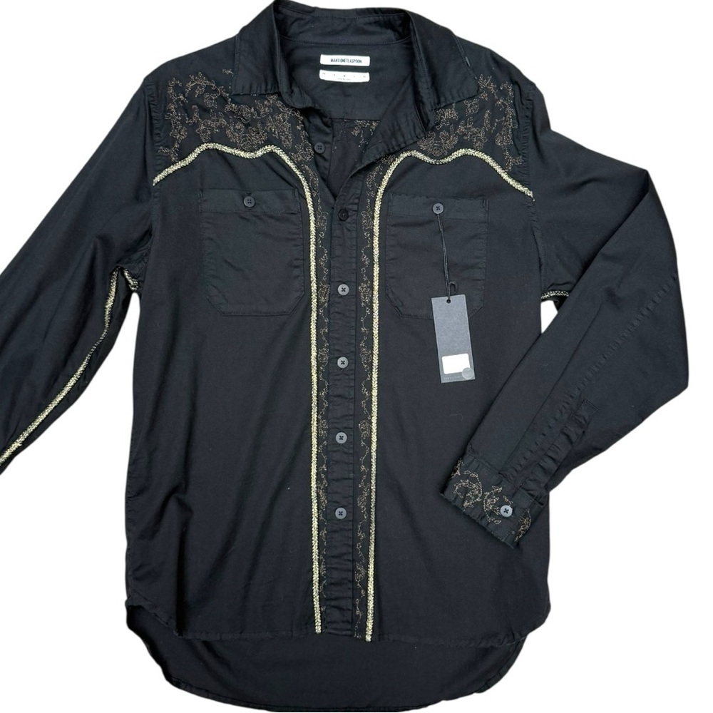 One Teaspoon Embroidered Western Shirt Black Western Style, Medium Men’s New